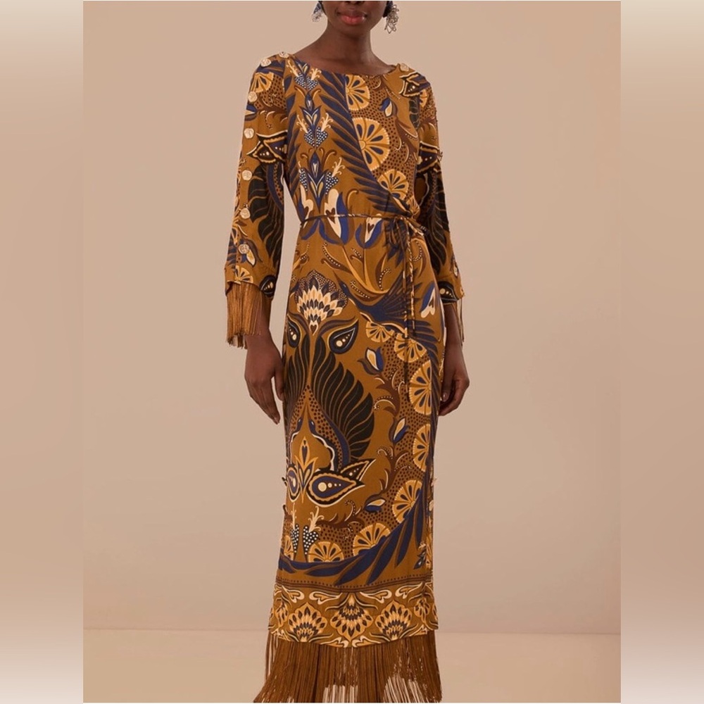 FARM Rio Gold Heart Forest Maxi Dress XS